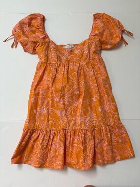 Lush Orange Mini Dress with Pink Floral Print